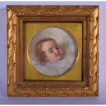A LATE 19TH CENTURY ENGLISH PAINTED IVORY PORTRAIT MINIATURE depicting a baby. 17 cm square.