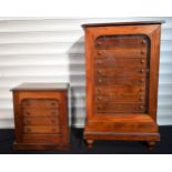 A large mahogany glass fronted 10 drawer Butterfly specimen cabinet together with a smaller specimen