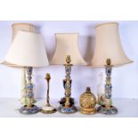 A collection of Porcelain and brass lamps