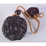 A JAPANESE INRO CARVED WITH INSECTS. 5cm diameter