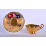 ROYAL WORCESTER CUP AND SAUCER PAINTED WITH FRUIT BOTH PIECE SIGNED BY E. TOWNSEND, PUCE MARKS. Cup