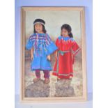 A framed oil on canvas by Don Heywood of Native American children from the Umatilla tribe 76 x 51 cm