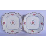 A PAIR OF EARLY 20TH CENTURY FRENCH LIMOGES PORCELAIN DISHES painted with flowers. 22 cm square.