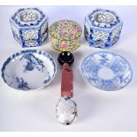 A collection of Chinese ceramics, cloisonne enamel and a hardstone seal largest 12 cm (7)