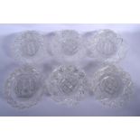 19TH C. SET OF SIX GLASS DISHES WITH FAN CUT RIMS, CUT TO THE UNDERSIDE WITH DIAMOND PANELS TO THE B