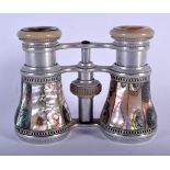 A PAIR OF 1920S CHROME AND MOTHER OF PEARL OPERA GLASSES. 8 cm x 8.5 cm extended.