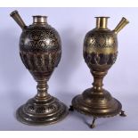 TWO ANTIQUE ARABIC ISLAMIC HOOKA PIPE BASE Saudi Omani, together with another. 32 cm high. (2)