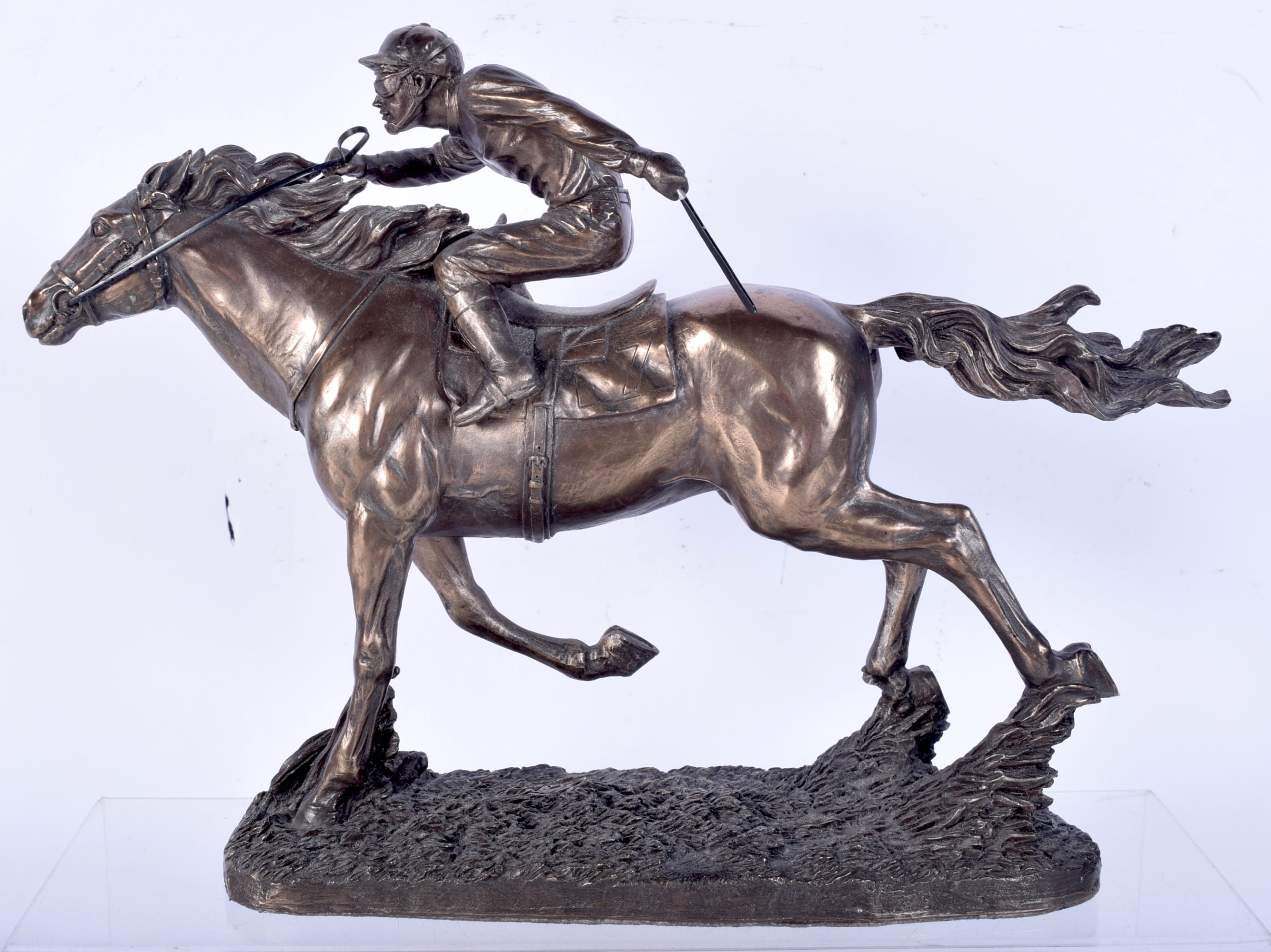 A collection of small Spelter and bronzed metal horse racing trophies 22 x 30 cm (3) - Image 2 of 3