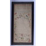 A LATE 18TH CENTURY ENGLISH FRAMED EMBROIDERED SAMPLER by Sarah Middleton 1792. 50 cm x 22 cm.
