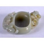 A CHINESE GREEN JADE BRUSH POT. 2cm X 7.2cm X 5.9cm, weight 61g