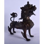 A 19TH CENTURY SOUTH EAST ASIAN BRONZE CENSER AND COVER formed as a mythical beast. 21 cm x 25 cm.