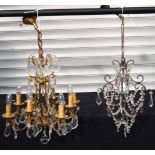 A brass and glass Chandelier together with a smaller Chandelier 90 cm (2).