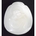 A CHINESE WHITE JADE PENDANT CARVED WITH A BUDDHA.5.3cm x 4.4cm, weight 41g