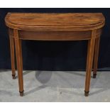 A Victorian walnut D end fold over table with inlay to top 75 x 96 x 46 cm .