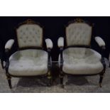 A pair of 19th century continental Bergère salon chairs 83 x 63 x 68cm. (2)