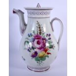 18TH C. VIENNA COFFEE POT AND COVER PAINTED WITH FLOWERS IMPRESSED MARKS. 17.5cm high