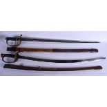 TWO ANTIQUE NAVAL SWORDS. 110 cm long. (2)