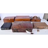 A group of wooden items, boxes, stationary stand , leather cases etc largest 12 x 38 cm (6)