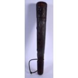 A VERY RARE 19TH CENTURY IRISH CARVED BOG OAK TRUNCHEON decorated with shamrock. 34 cm long.