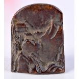 A BRONZE SEAL DECORATED WITH A MOUNTAIN LANDSCAPE. 4.3cm x 3.4cm, weight 134g