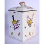 MID-18TH C. MEISSEN RARE TABACCO JAR AND COVER PAINTED WITH FLOWERS, FAINT CROSSED SWORDS MARK IN BL