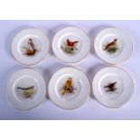 ROYAL WORCESTER SET OF SIX SIDE PLATES PAINTED WITH NAMED BIRDS INCLUDING A RARE BIRD OF PREY TITLED