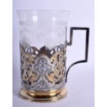 A VINTAGE RUSSIAN NIELLO AND GLASS CUP. 210 grams overall. 12 cm x 9 cm.