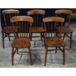 A set of Victorian Elm and oak dining chairs 84 x 36 x 36 cm (5).