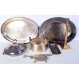 A collection of plated items and a brass lampstand (Qty)