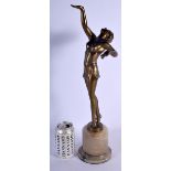 A LARGE ART DECO SPELTER FIGURE modelled upon an onyx base. 49 cm high.