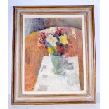 A framed Oil on canvas still life of flowers in a vase by Sam Carter 50 x 40 cm.