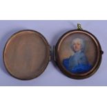 English School (18th Century) Portrait of a male, wearing a grey & blue robe shagreen cased. 6 cm x