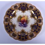 ROYAL WORCESTER PLATE PAINTED WITH FRUIT BY R. SEBRIGHT, SIGNED, DATE MARK 1910. 23cm diameter