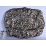 AN 18TH CENTURY EUROPEAN WHITE METAL REPOUSSE TRAY decorated with scrolling foliage and vines. 1466