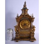 A LARGE 19TH CENTURY FRENCH CHAMPLEVE ENAMEL AND BRONZE MANTEL CLOCK decorated with foliage and vine