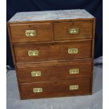 An antique wooden ships 5 drawer campaign chest 86 x 166 x 60 cm.