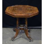 An antique Octagonal walnut and Burr occasional table 73 x 73 cm.