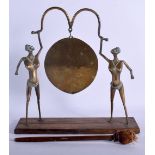 A RARE EARLY 20TH CENTURY AUSTRIAN BRONZE HANGING BELL Attributed to Hagenaur. 30 cm x 24 cm.