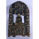 A 17TH/18TH CENTURY INDIAN BUDDHISTIC BRONZE SHRINE. 12.4 cm x 8 cm.