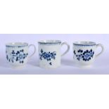 18TH C. LIVERPOOL WITH THE SAME UNDERGLAZE BLUE PATTERN FROM DIFFERENT FACTORIES, A COFFEE CAN, AND