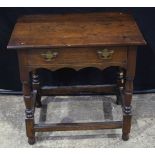 A 18th century oak one drawer low boy table 70 x 74 x 52 cm .