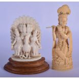 A FINE 19TH CENTURY ANGLO INDIAN CARVED IVORY FIGURE OF BUDDHAS modelled riding a peacock, together