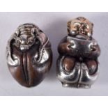 TWO JAPANESE BRONZE OJIME BEADS. 2.6cm x 1.5cm, weight 42g total