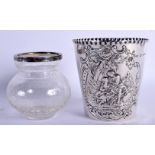 A 1920S SILVER BEAKER and a vase. 207 grams overall. Largest 85 cm high. (2)