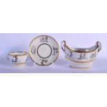 19TH C. BARR FLIGHT AND BARR WORCESTER TEACUP AND SAUCER BAT PRINTED WITH COUNTRY FOLK AND A BOAT-SH