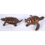 TWO JAPANESE BRONZE TURTLES. Largest 6.2cm x 5.1cm, total weight 144g