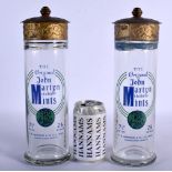 A PAIR OF ROWNTREES GUMS MITCHAM MINTS GLASS DISPLAY JARS. 31 cm high.