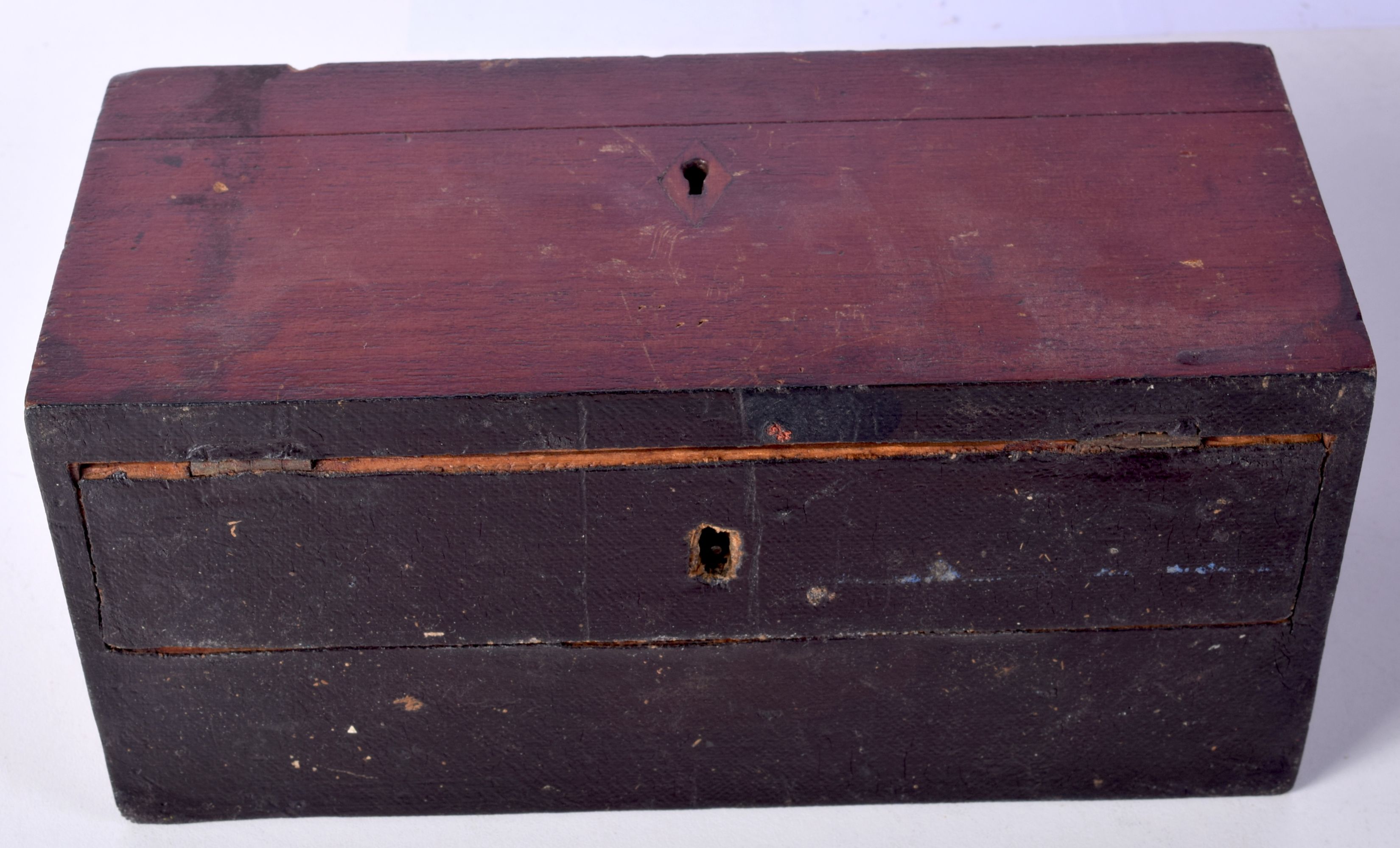 A Victorian Leather wring box together with a wooden stationary box and a wooden donations box large - Image 6 of 6