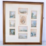 A collection of ten framed continental watercolours largest 10 x 7 cm .