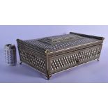 A FINE LARGE 19TH CENTURY ANGLO INDIAN VIZAGAPATAM SADELI SEWING WORKBOX with geometric inlay. 43 cm